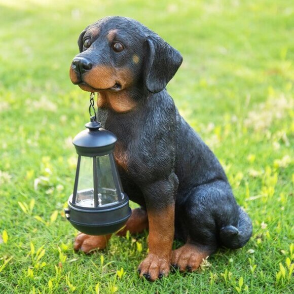 New Garden Dog Statues Outdoor Decor, 13" Solar LED Puppy Figurine for Patio